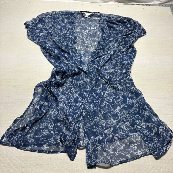 LC Lauren Conrad Kimono Women's One Size Topper Sheer Blue Floral Flowy Boho - Picture 4 of 9